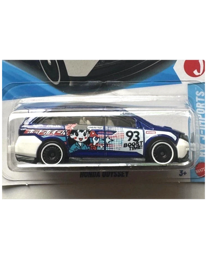 More Than Diecast 2026 Hot Wheels HW J-Imports Honda Odyssey toy car, blue with white accents and cartoon graphics.