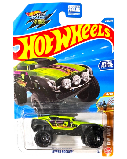 More Than Diecast Hot Wheels Hyper Rocker green 1:64 scale die-cast monster truck from the HW Dirt T-Rex Attack series
