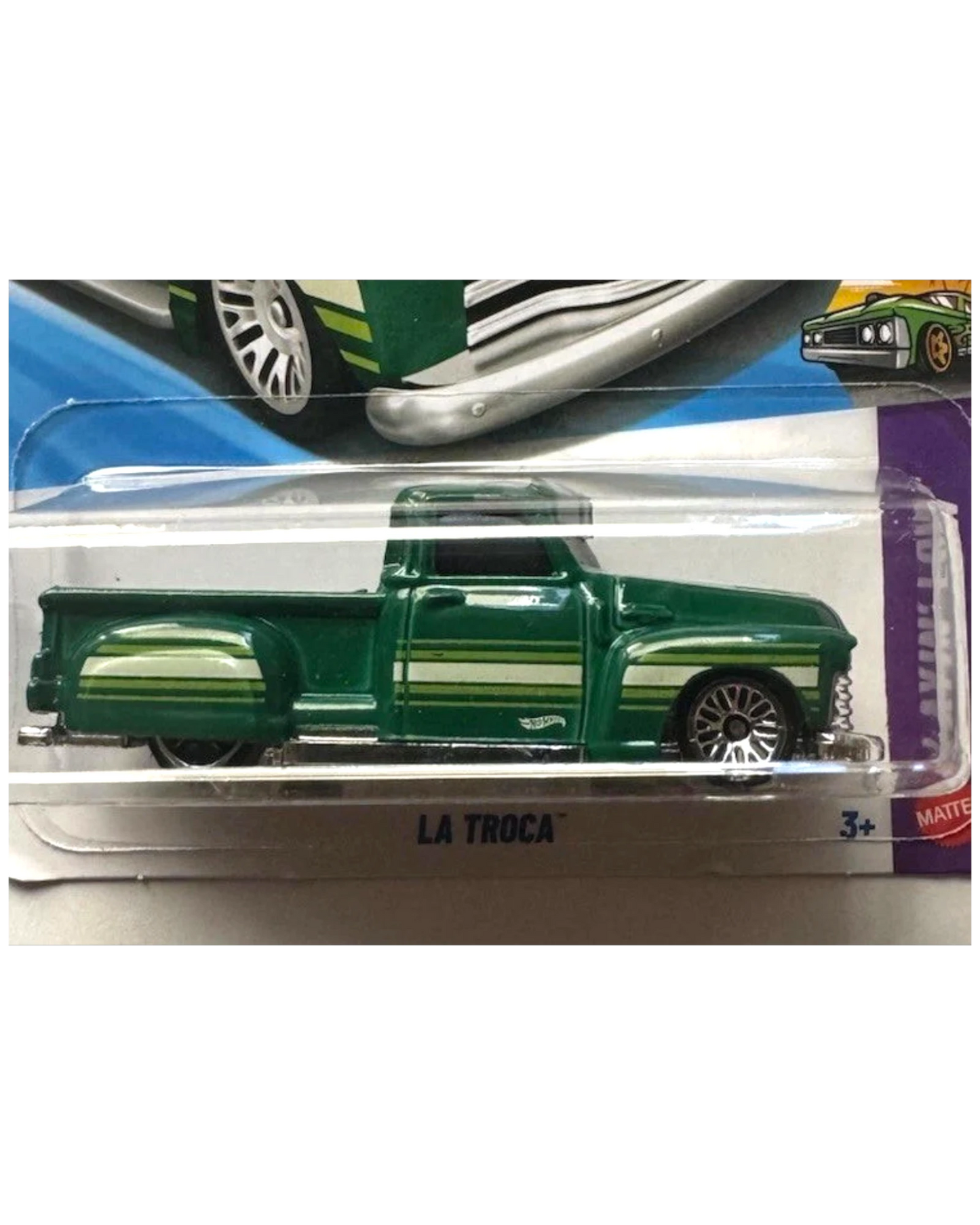 More Than Diecast Hot Wheels La Troca green pickup truck toy in original blister packaging