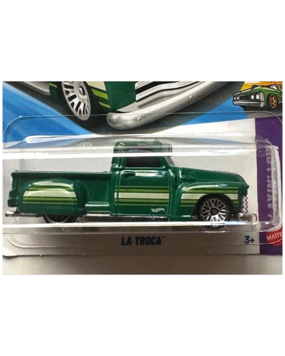 More Than Diecast Hot Wheels La Troca green pickup truck toy in original blister packaging