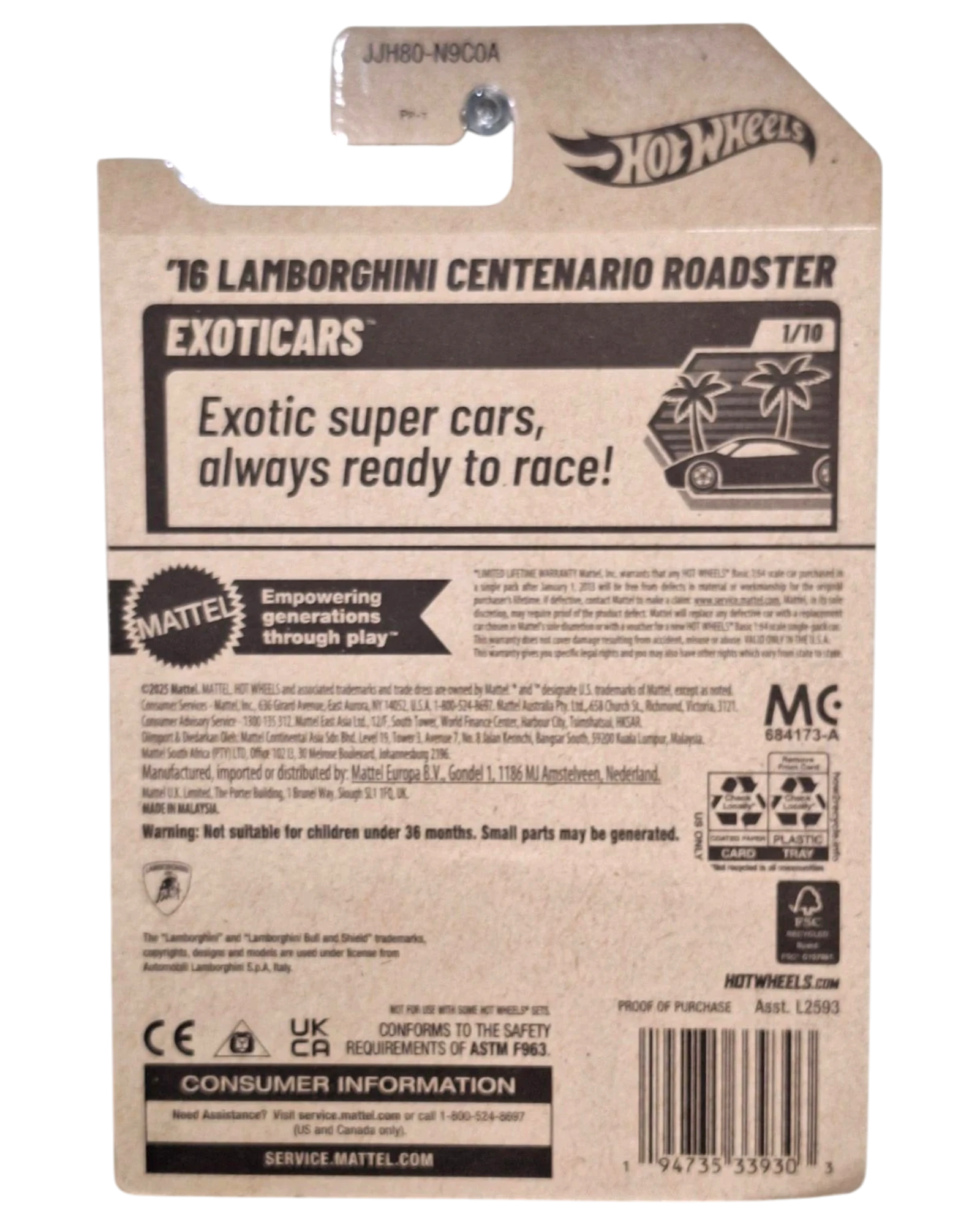 More Than Diecast HOT WHEELS ‘16 Lamborghini Centenario Roadster exotic cars toy car packaging