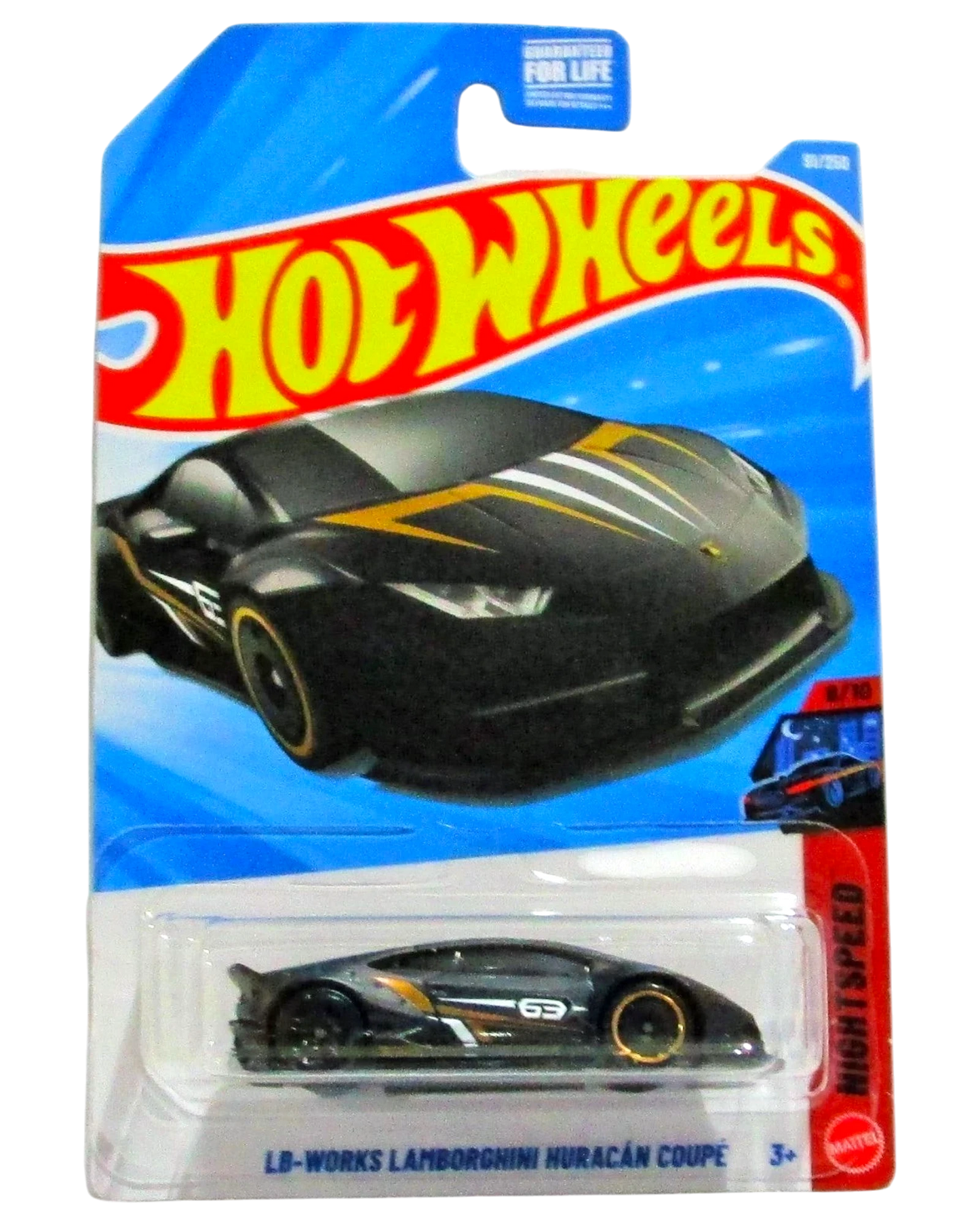 More Than Diecast Hot Wheels black Lamborghini Huracan coupe toy car with gold accents and number 63.