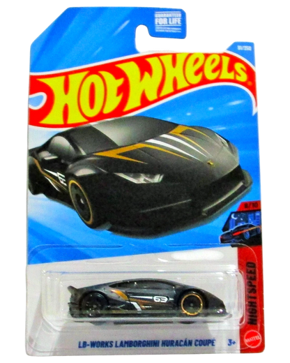 More Than Diecast Hot Wheels black Lamborghini Huracan coupe toy car with gold accents and number 63.