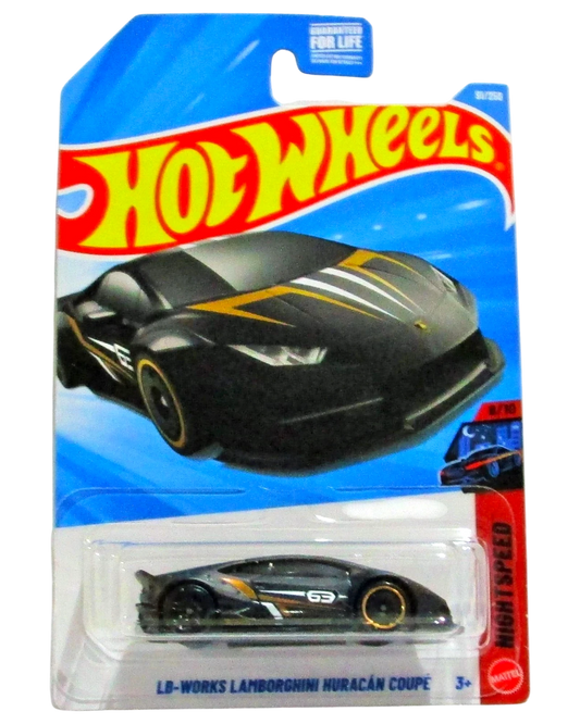 More Than Diecast Hot Wheels black Lamborghini Huracan coupe toy car with gold accents and number 63.