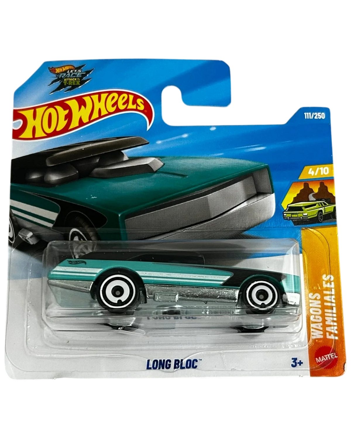 More Than Diecast Hot Wheels Long Bloc 1:64 scale die-cast wagon in teal and black on short card packaging