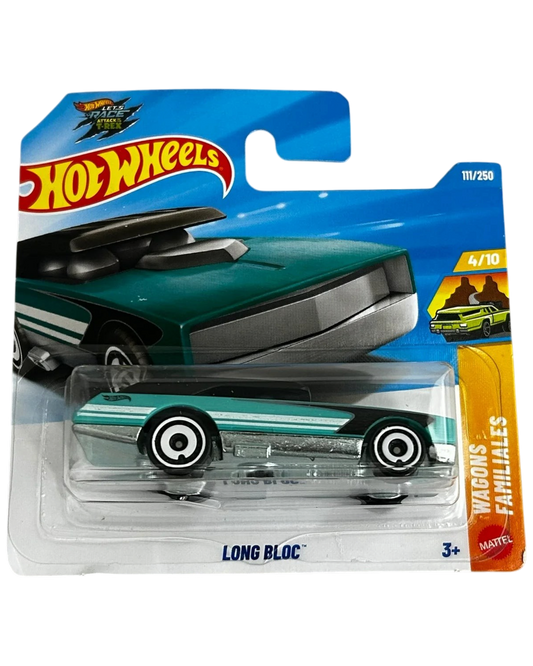 More Than Diecast Hot Wheels Long Bloc 1:64 scale die-cast wagon in teal and black on short card packaging