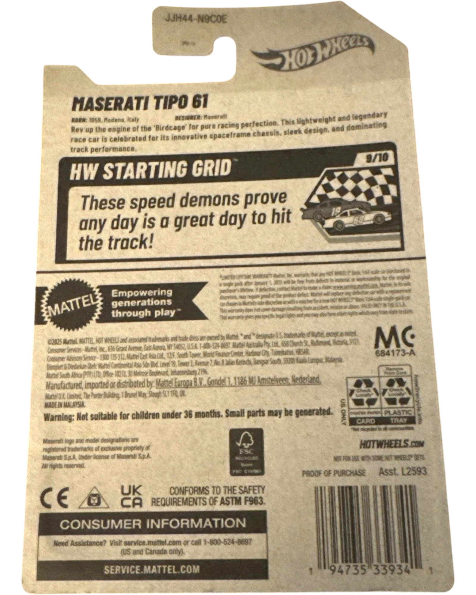 More Than Diecast Hot Wheels 2026 Maserati Tipo 61 die-cast model car, HW Starting Grid series 9/10.