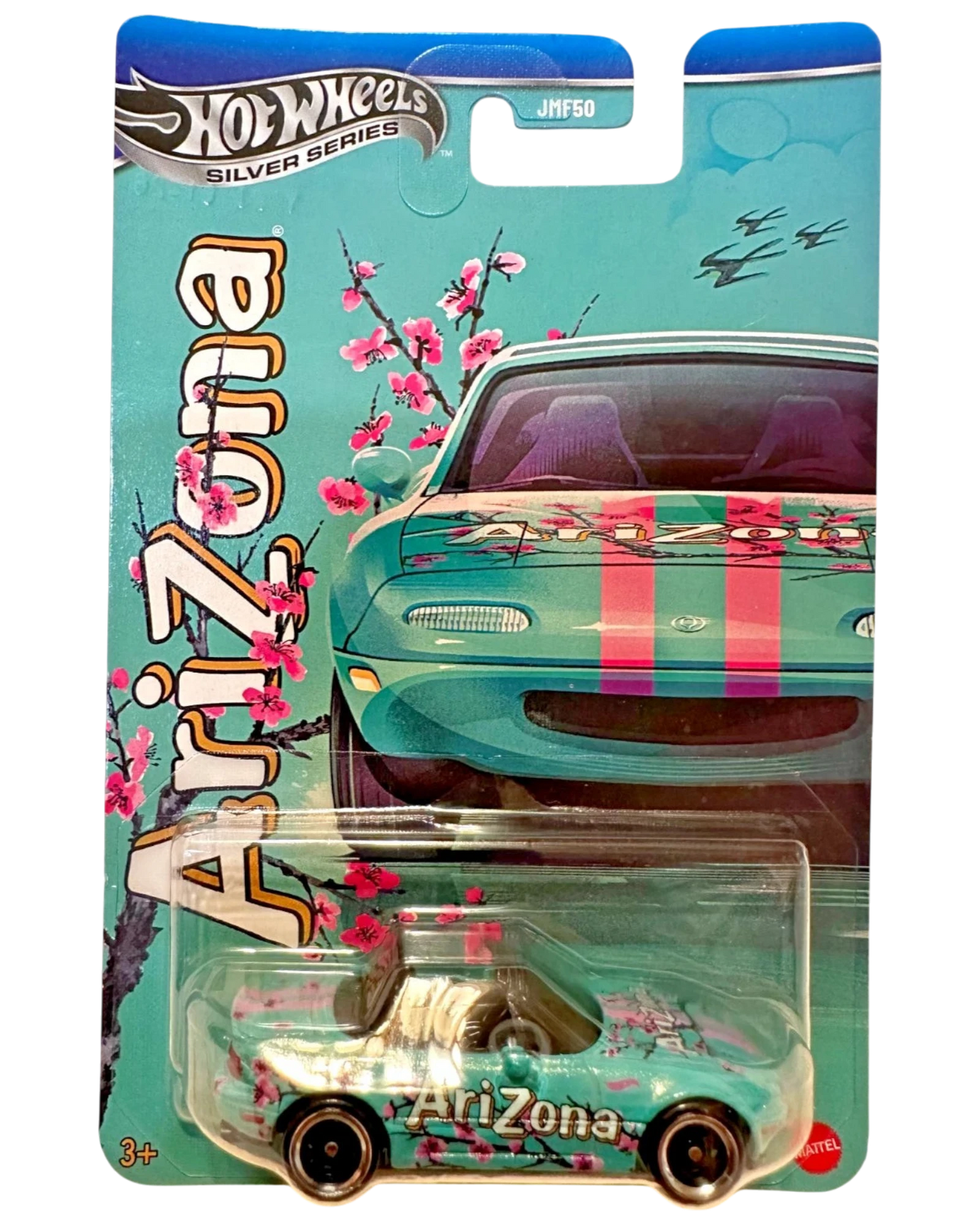 More Than Diecast Hot Wheels 1991 Mazda MX-5 Miata featuring Arizona Iced Tea livery with cherry blossom graphics.