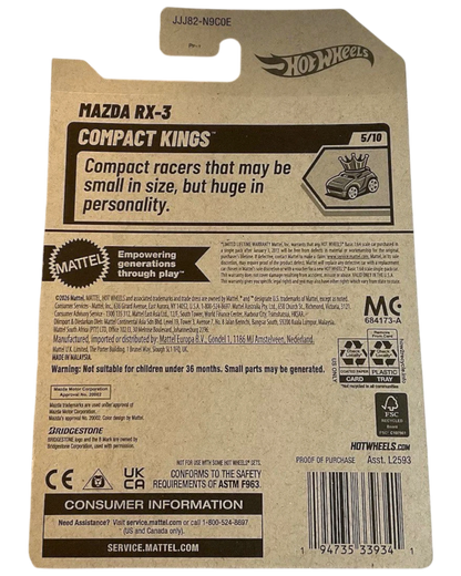 More Than Diecast 2026 Hot Wheels Mazda RX-3 Compact Kings #5/10 diecast car packaging.