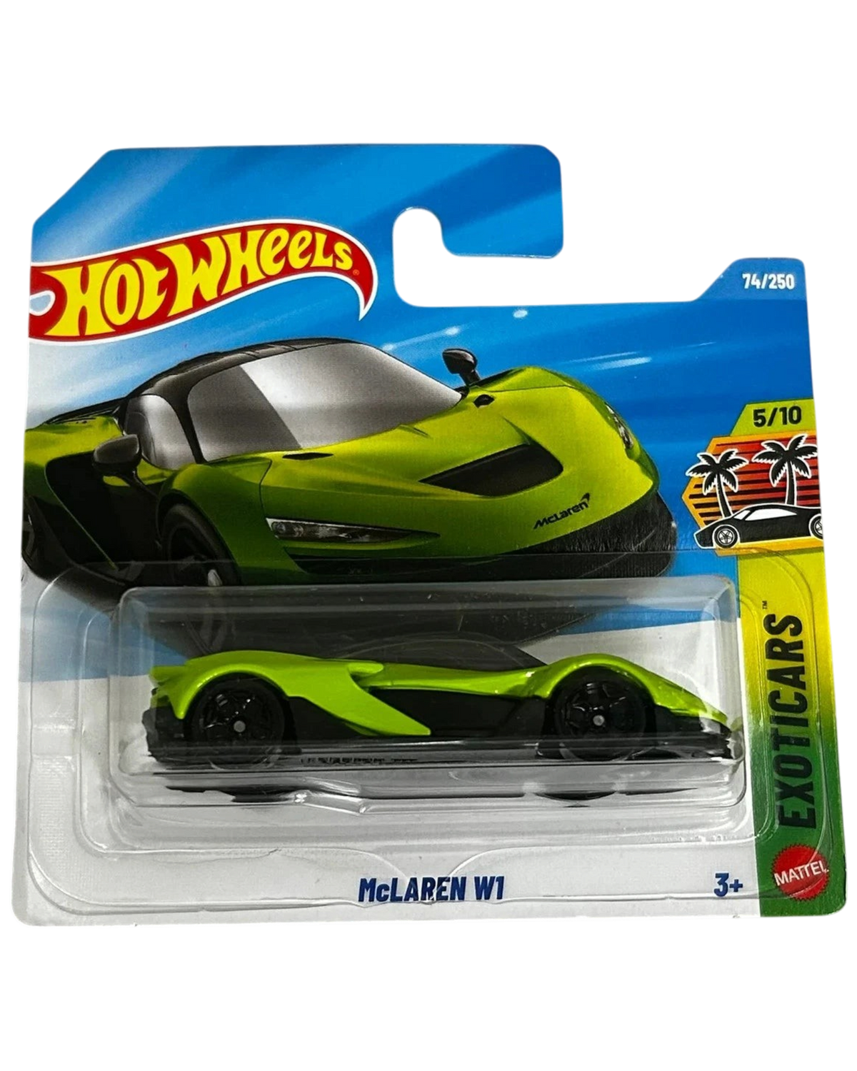 More Than Diecast Hot Wheels McLaren W1 in green, 1:64 scale die-cast supercar in short card packaging