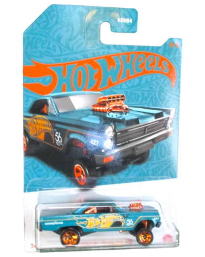 More Than Diecast Hot Wheels '65 Mercury Comet Cyclone, 1:64 scale, pearl & chrome finish with orange accents and a supercharger.