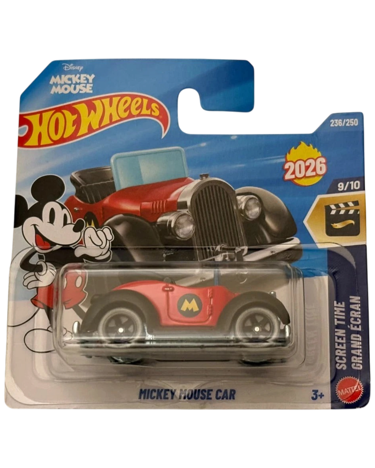 More Than Diecast Hot Wheels Disney Mickey Mouse red car in 2026 Screen Time short card packaging