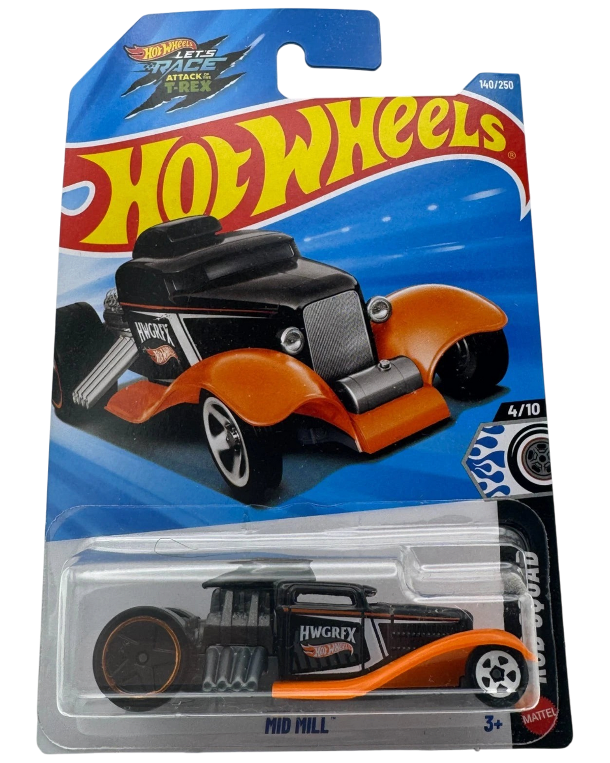 More Than Diecast Hot Wheels Mid Mill 1:64 scale die-cast truck in black and orange from the 2026 Rod Squad series.