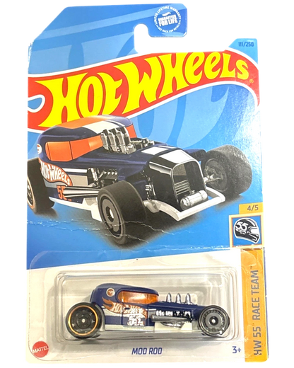 More Than Diecast Hot Wheels Mod Rod Treasure Hunt die-cast car in blue and orange with race team graphics