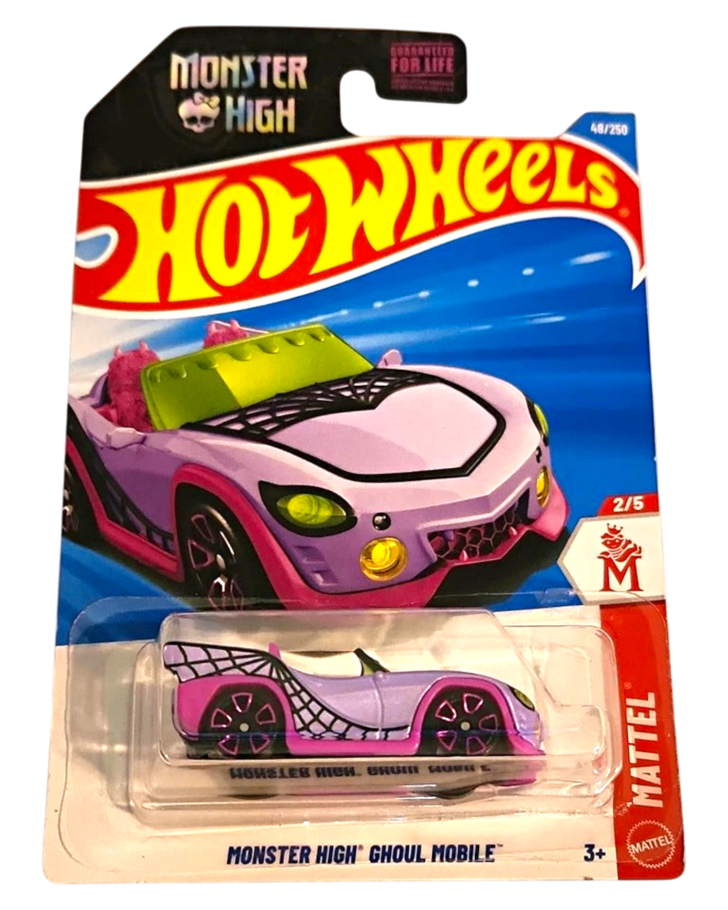 More Than Diecast Hot Wheels Monster High Ghoul Mobile 1:64 die-cast car in purple and pink with spiderweb detailing