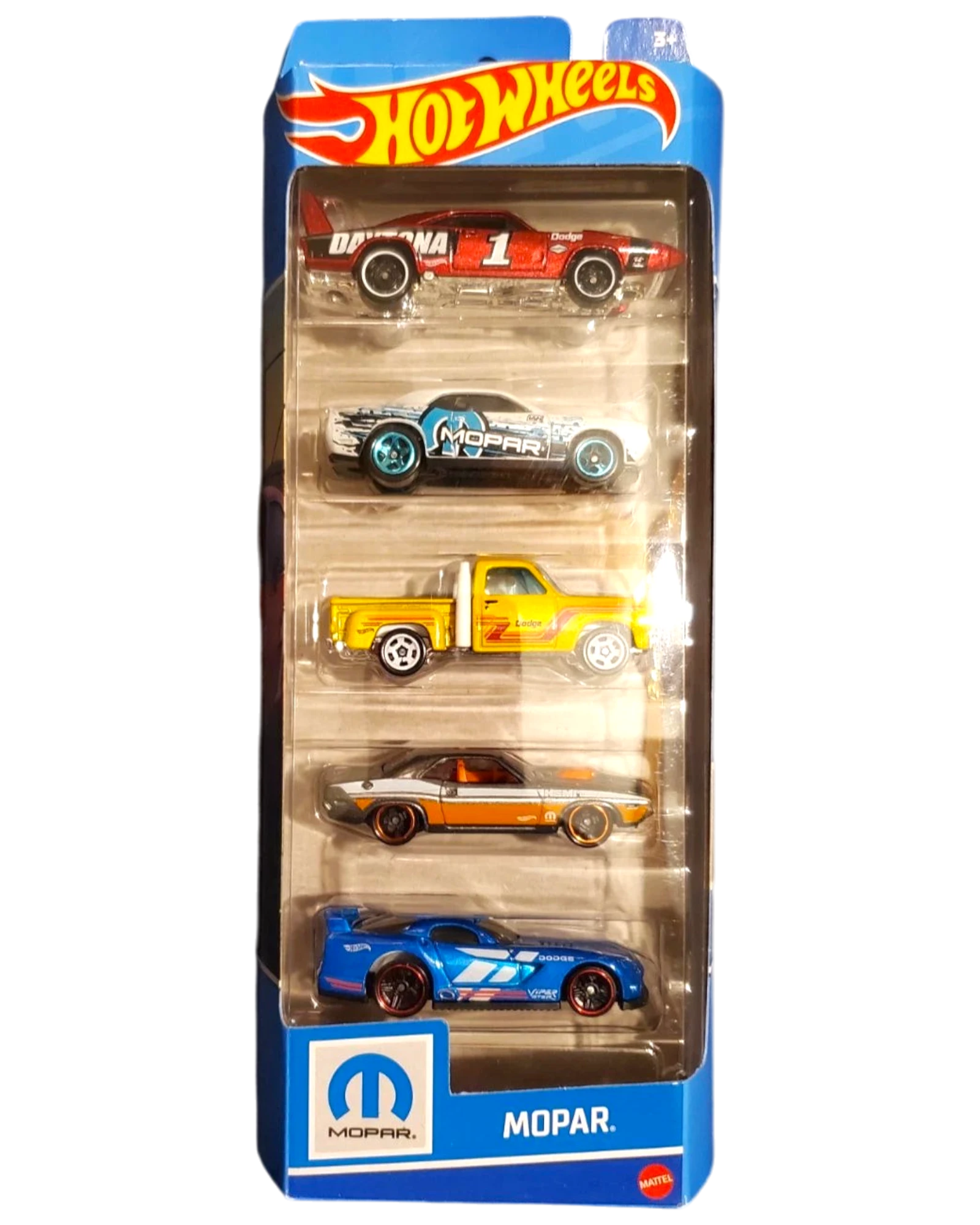 More Than Diecast Hot Wheels MOPAR 5-pack featuring five collectible die-cast muscle cars in original packaging.