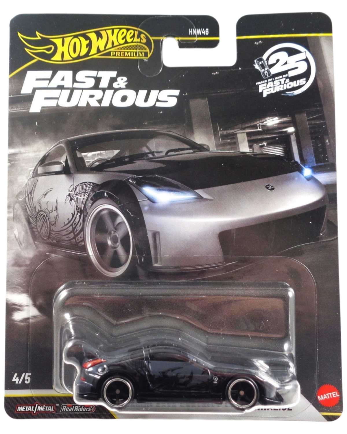 More Than Diecast Hot Wheels Nissan 350Z Custom 1:64 die-cast car in Fast & Furious 25th Anniversary packaging