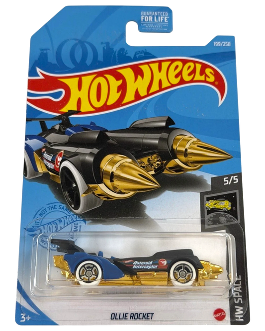 More Than Diecast Hot Wheels Ollie Rocket Treasure Hunt diecast car in black and gold with HW Space packaging