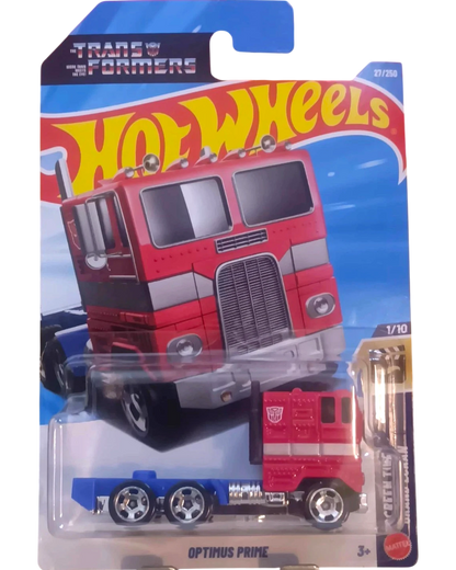 More Than Diecast Hot Wheels Optimus Prime CAB 1:64 scale red and silver die-cast truck with blue trailer.