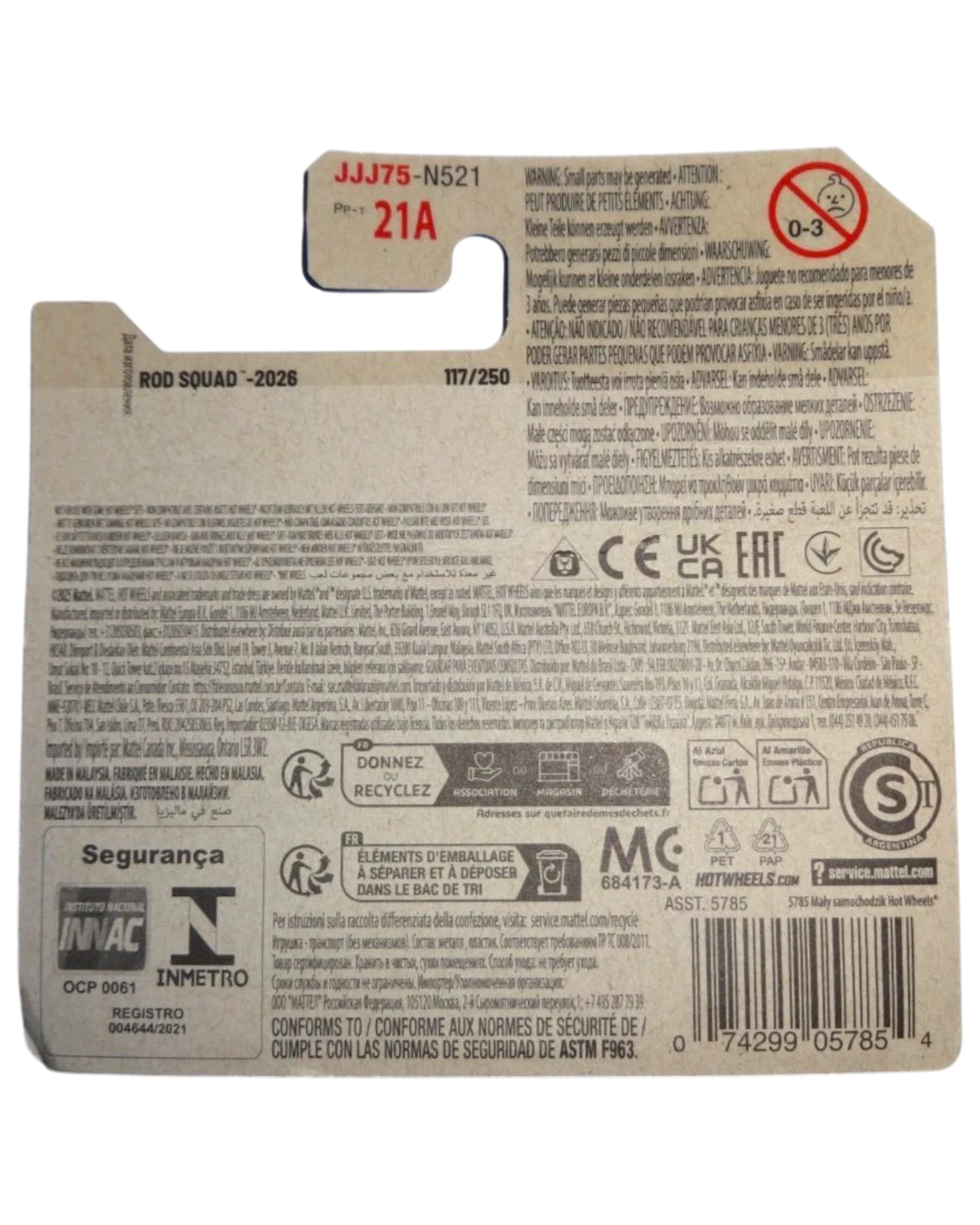 More Than Diecast Hot Wheels 2026 Rod Squad Erikenstein Rod short card packaging back view with safety information