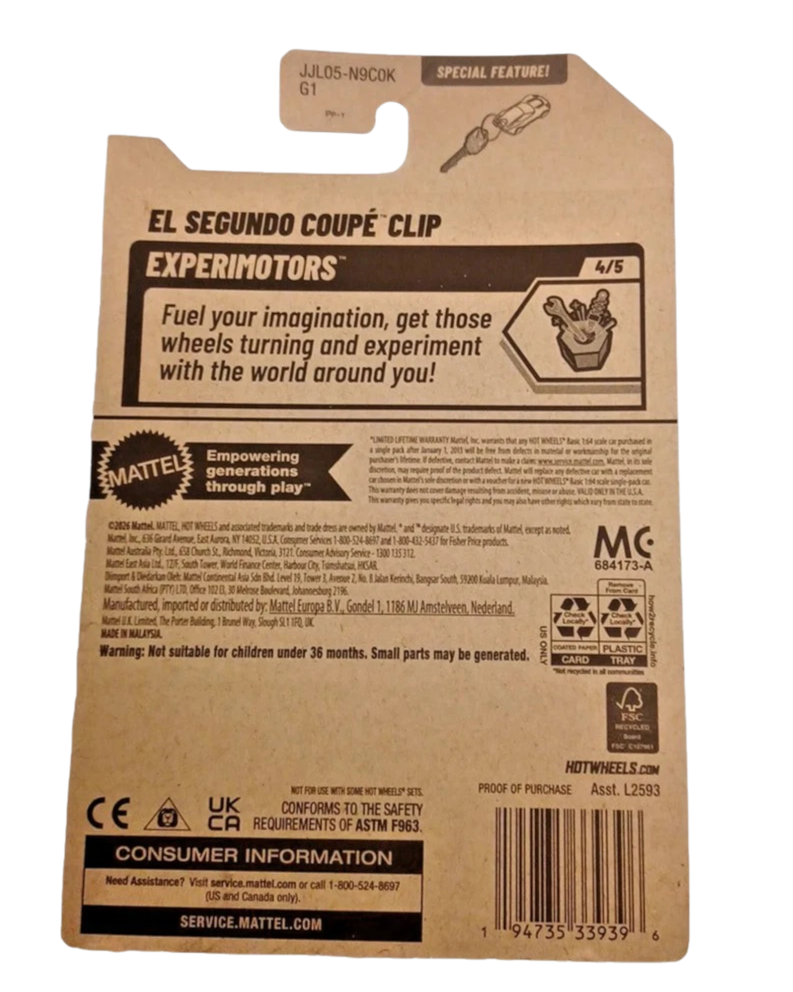 More Than Diecast Hot Wheels El Segundo Coupe Clip packaging back showing Experimotors series details and branding