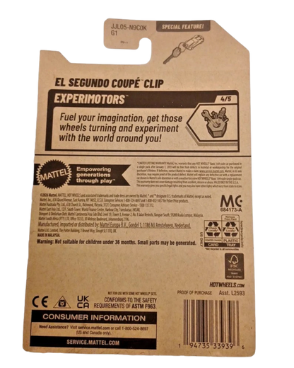 More Than Diecast Hot Wheels El Segundo Coupe Clip packaging back showing Experimotors series details and branding