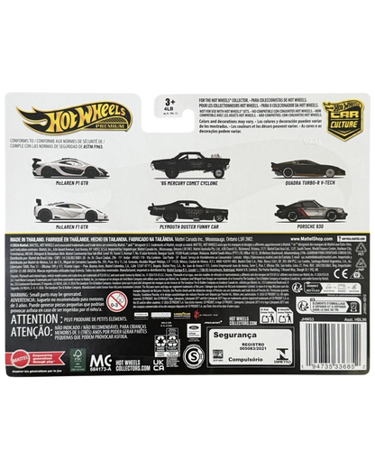 More Than Diecast Hot Wheels Premium packaging back showing various car models including Porsche 930 and Quadra V-Tech