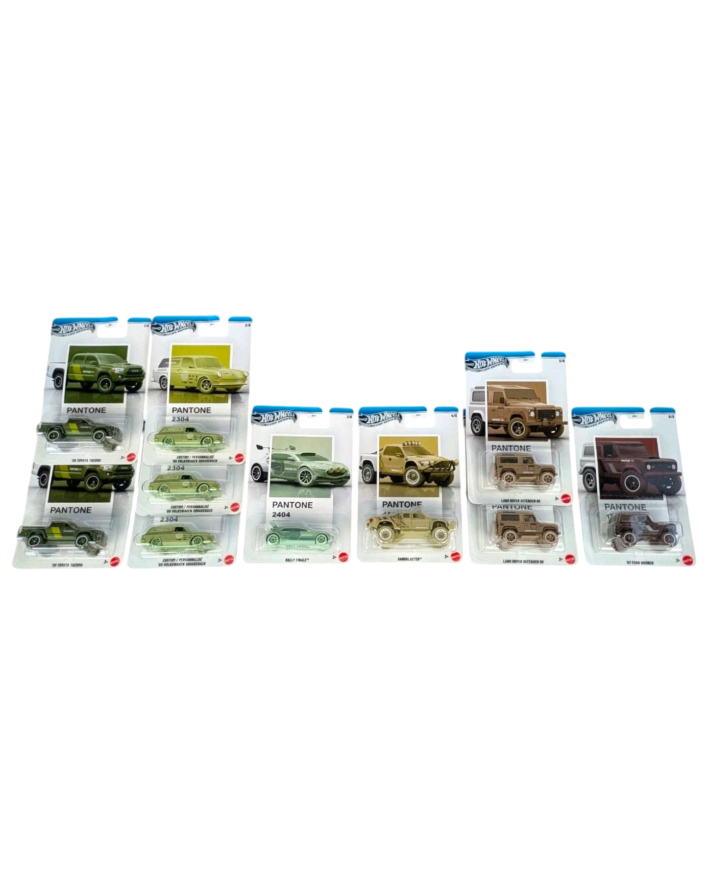 More Than Diecast Hot Wheels Pantone Silver Series collection of 10 die-cast cars in various colors and styles.