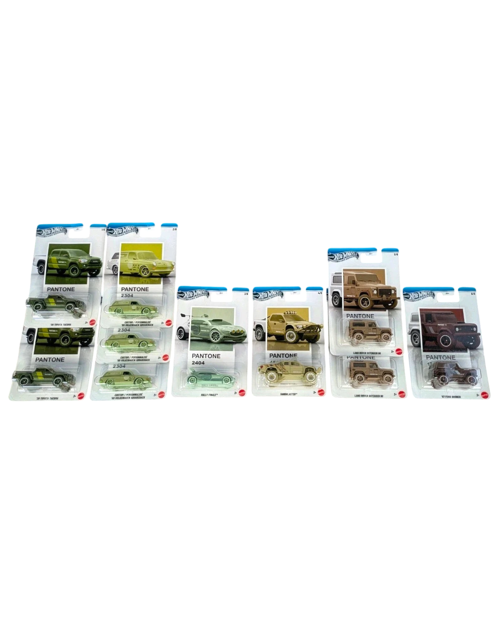 More Than Diecast Hot Wheels Pantone Silver Series collection of 10 die-cast cars in various colors and styles.
