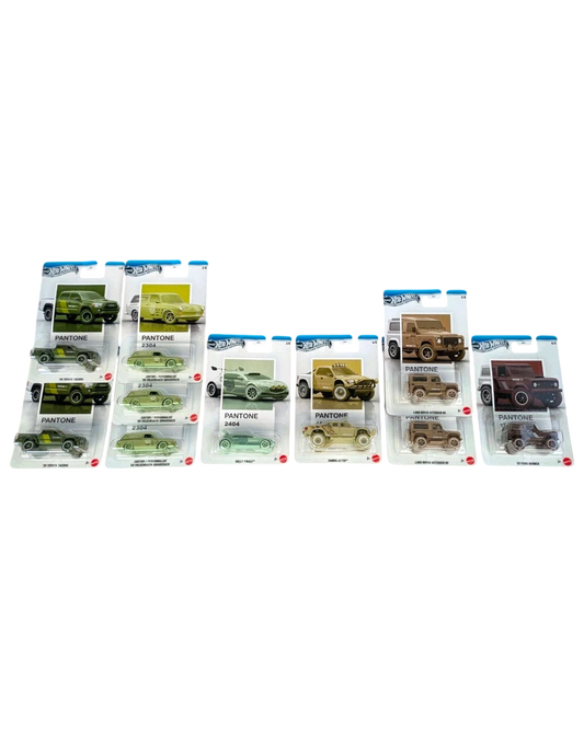 More Than Diecast Hot Wheels Pantone Silver Series collection of 10 die-cast cars in various colors and styles.