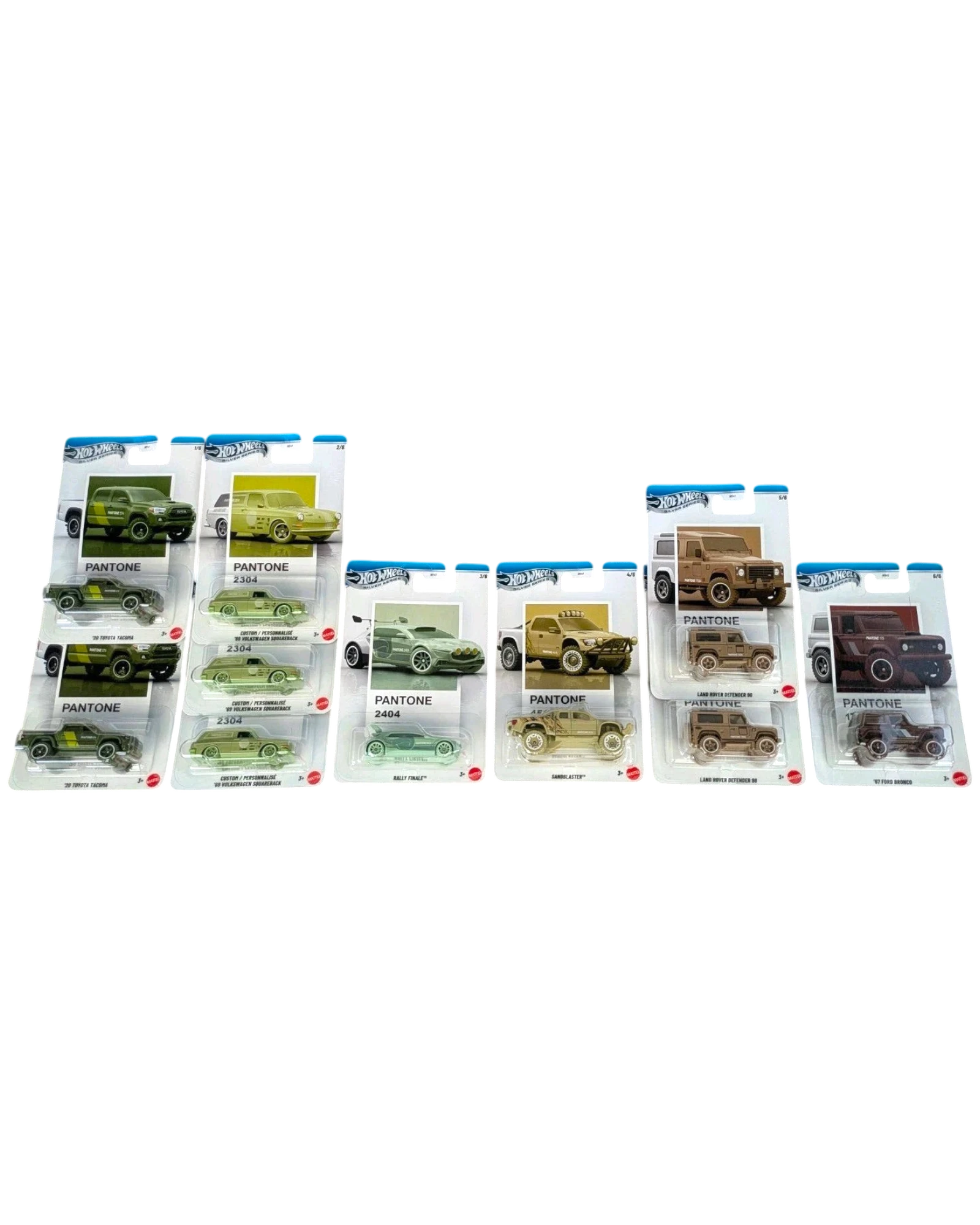 More Than Diecast Hot Wheels Pantone Silver Series collection featuring various die-cast cars and trucks in different colors and styles.