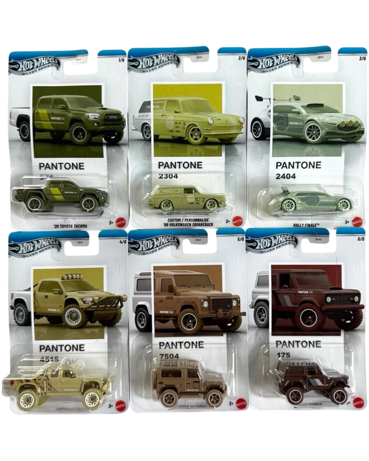 More Than Diecast Hot Wheels Pantone Silver Series 1:64 scale diecast car set of 6 including a chase vehicle.