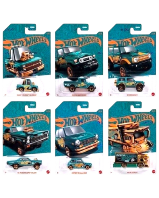 More Than Diecast Hot Wheels 2023 Pearl & Chrome E Case assortment featuring six 1:64 scale die-cast collectible cars.