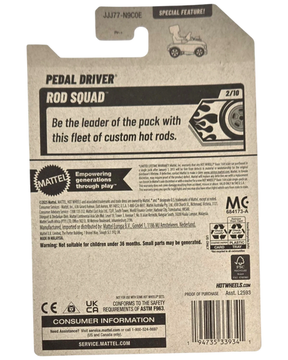 More Than Diecast Hot Wheels Pedal Driver 2026 Rod Squad silver die-cast car packaging back view