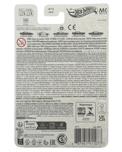 More Than Diecast Hot Wheels Silver Series 2025 HW Pontiac 3/5 ‘65 Pontiac Bonneville in purple. The back of the packaging shows car details and safety information.