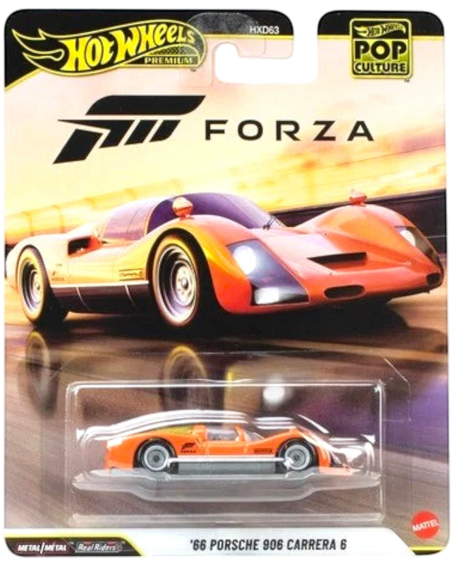 More Than Diecast Hot Wheels Forza Porsche 906 Carrera 6 die-cast car in orange with racing livery on blister card