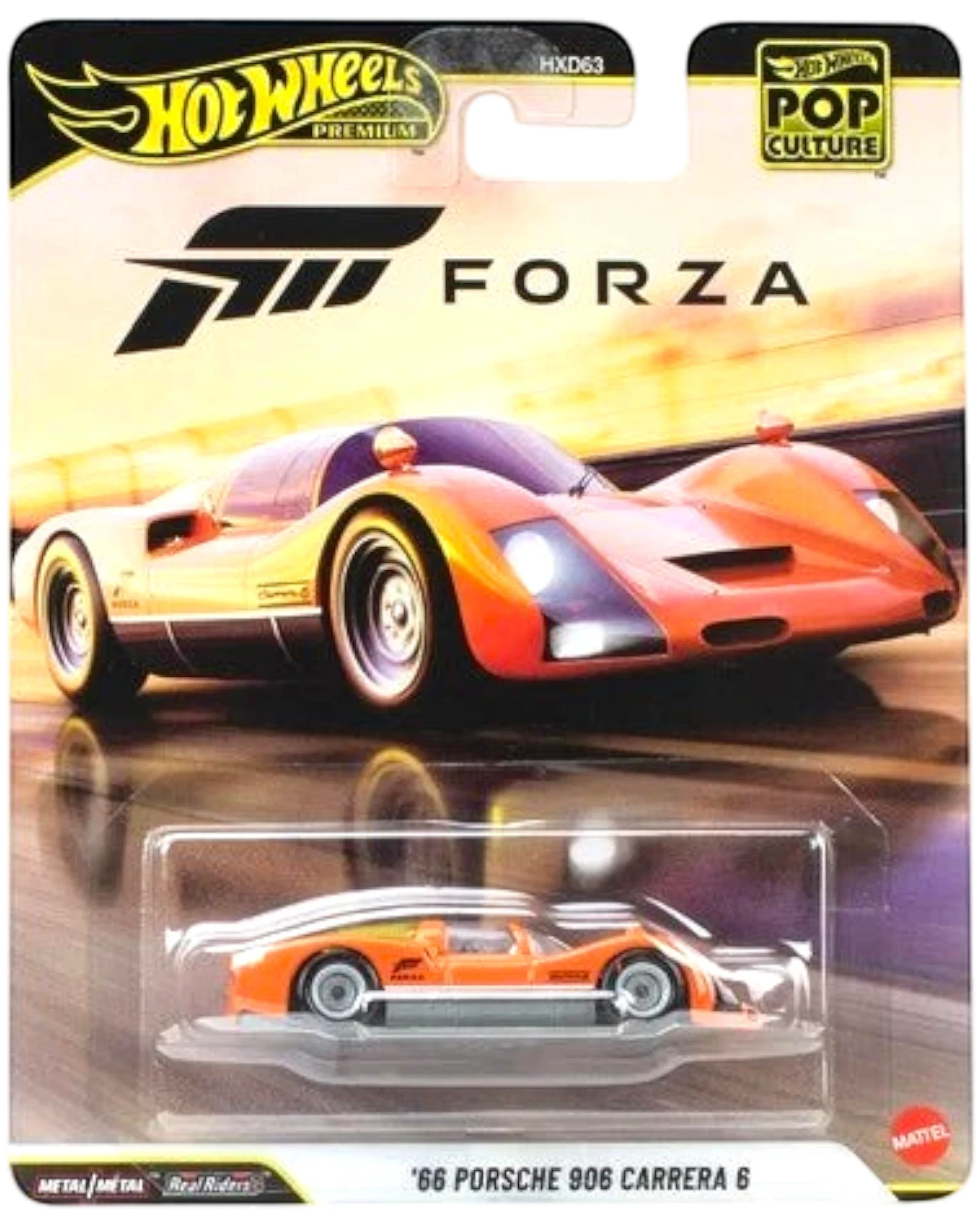 More Than Diecast Hot Wheels Forza Porsche 906 Carrera 6 die-cast car in orange with racing livery on blister card
