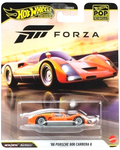 More Than Diecast Hot Wheels Forza Porsche 906 Carrera 6 die-cast car in orange with racing livery on blister card