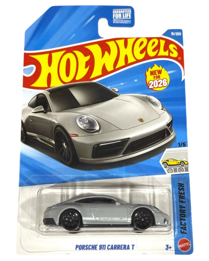 More Than Diecast Hot Wheels Porsche 911 Carrera T 1:64 scale die-cast model car in gray, Factory Fresh #15/250.