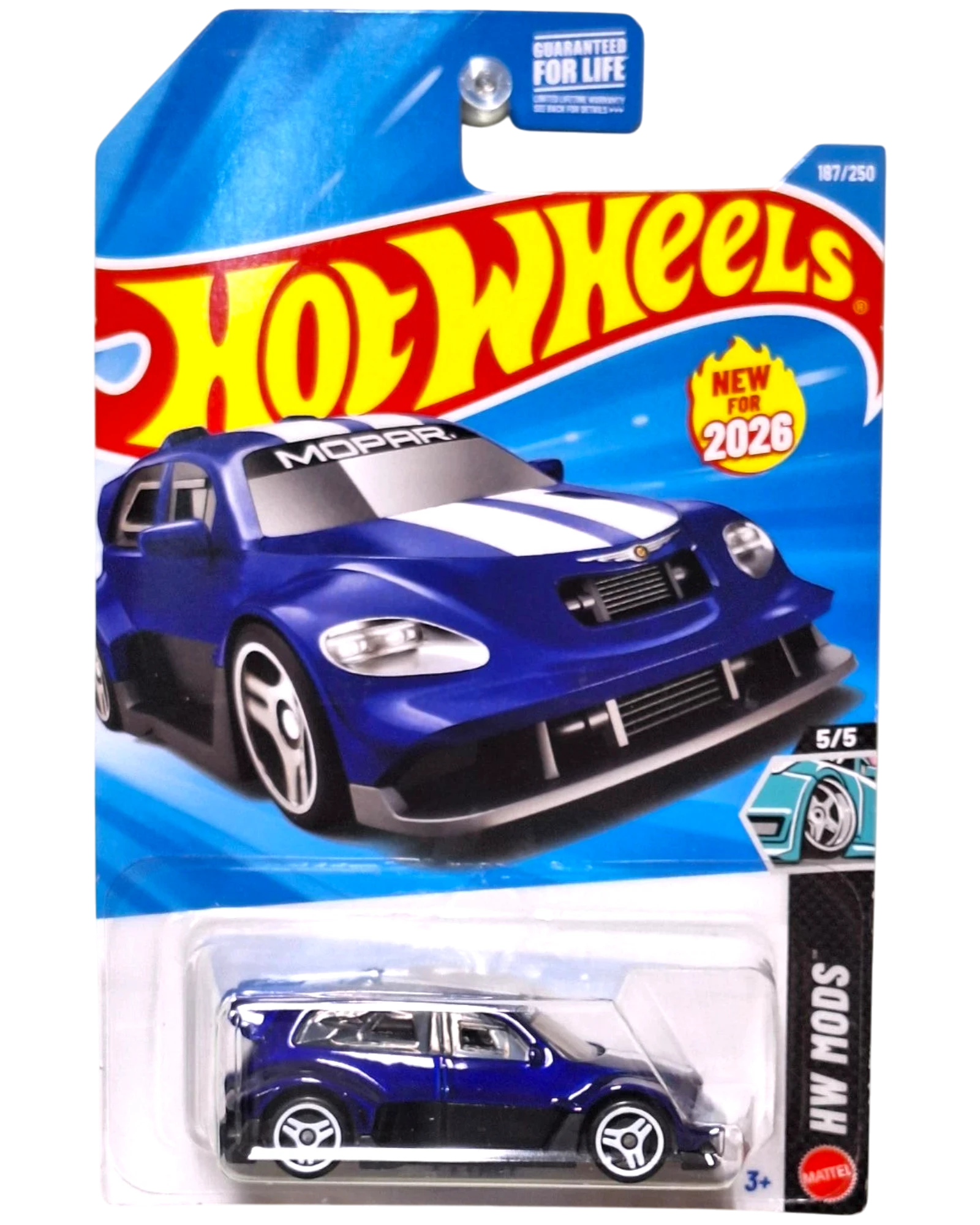 More Than Diecast Hot Wheels PT FAST blue die-cast car with white racing stripes in original blister packaging