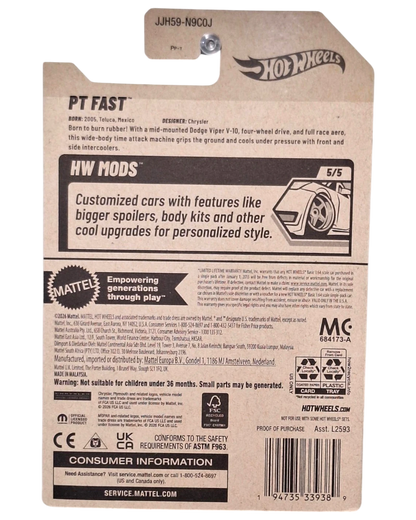 More Than Diecast Hot Wheels PT FAST 187/250 HW MODS collector card back with product details and specifications