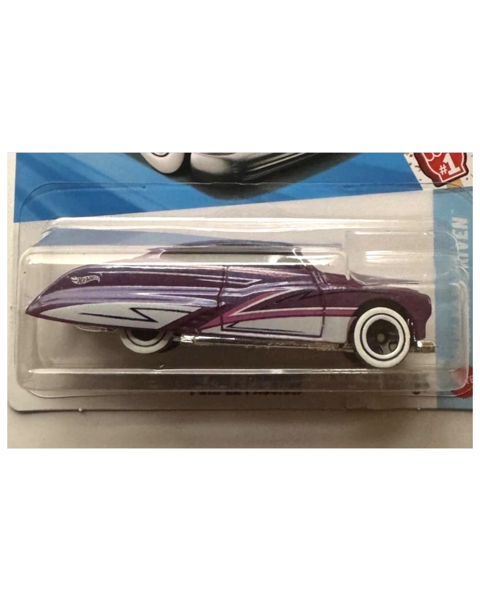 More Than Diecast 2026 Hot Wheels HW FAN DRIVEN 3/5 Purple Passion diecast car with white-wall tires and pink and white racing stripes.