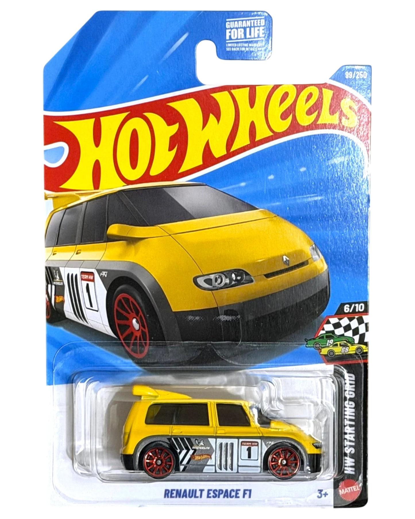 More Than Diecast Hot Wheels Renault Espace F1 yellow toy car in original blister pack packaging