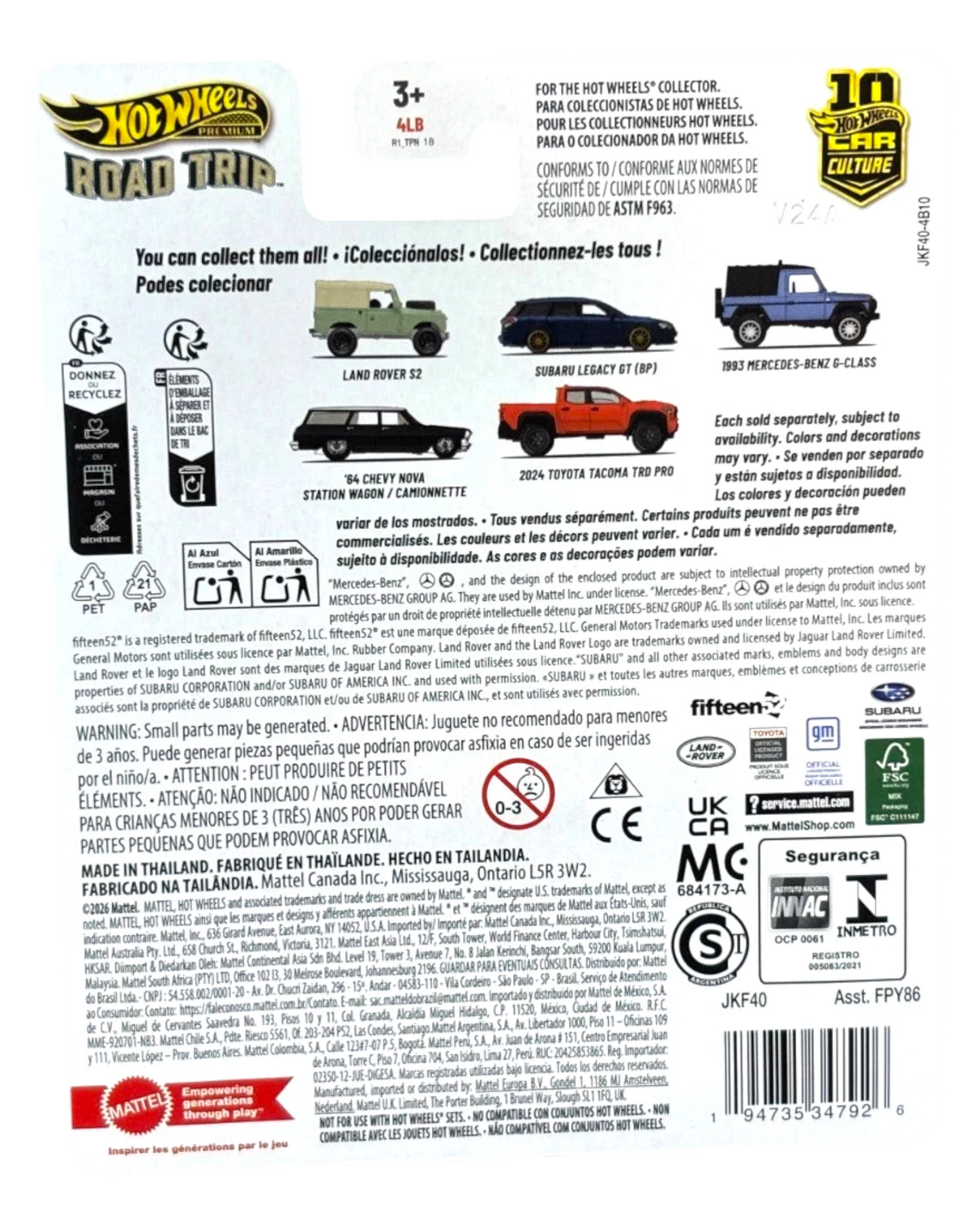 More Than Diecast Hot Wheels Car Culture Road Trip series packaging back showing Subaru Legacy GT BP and other models