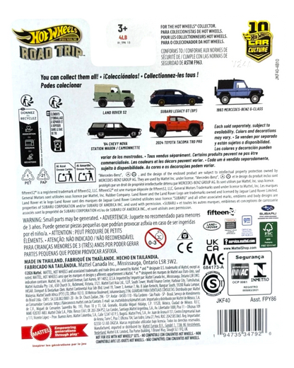 More Than Diecast Hot Wheels Car Culture Road Trip series packaging back showing Subaru Legacy GT BP and other models