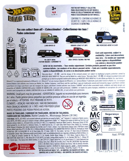 More Than Diecast Hot Wheels Car Culture Road Trip packaging back showing vehicle collection list and safety info