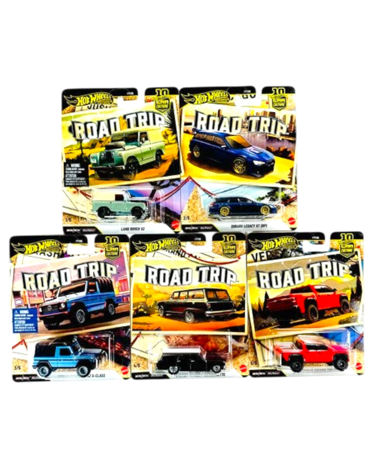 More Than Diecast Hot Wheels Car Culture Road Trip set of 5 premium die-cast toy cars with Real Riders wheels.