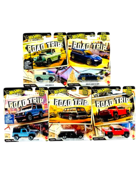 More Than Diecast Hot Wheels Car Culture Road Trip set of 5 premium die-cast toy cars with Real Riders wheels.