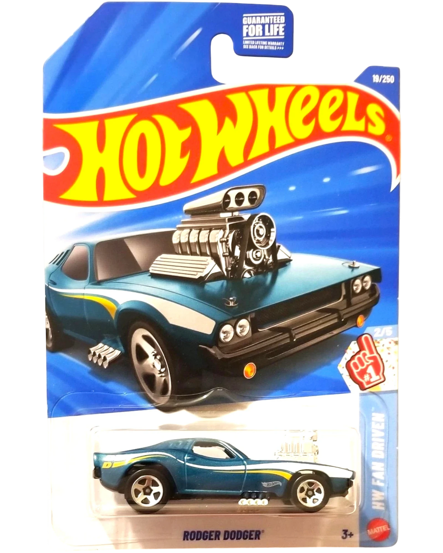 More Than Diecast Hot Wheels Rodger Dodger 1:64 scale muscle car in blue with HW Fan Driven series packaging