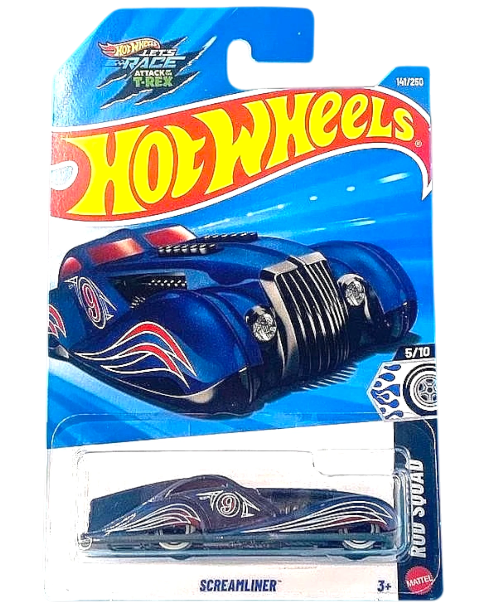 More Than Diecast Hot Wheels Screamliner Rod Squad dark blue die-cast car in original Let's Race Show packaging
